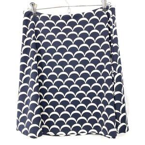 Julie Brown Skirt Size 10 Abstract Print Navy White A-Line‎ Knee-Length